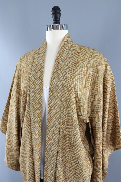 Vintage Tan Silk Shibori Kimono Cardigan-ThisBlueBird - Modern Vintage