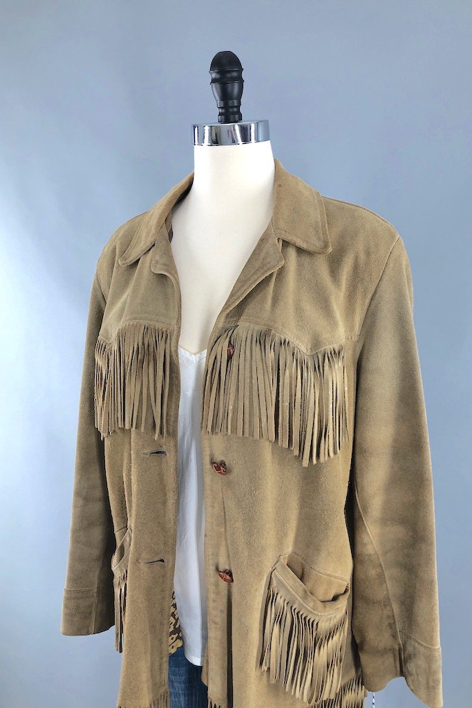 Vintage Tan Suede Fringed Jacket-ThisBlueBird - Modern Vintage