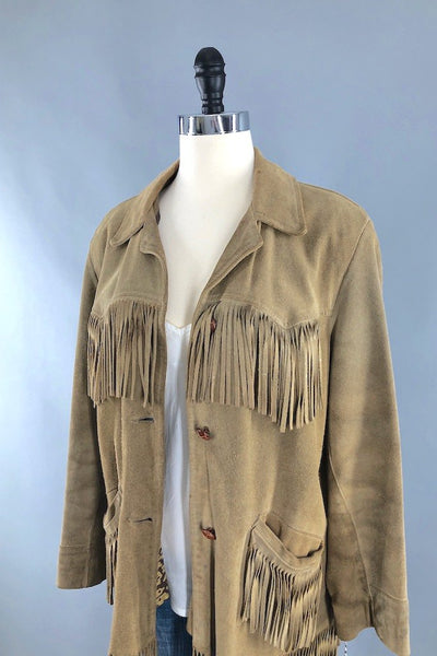 Vintage Tan Suede Fringed Jacket-ThisBlueBird - Modern Vintage