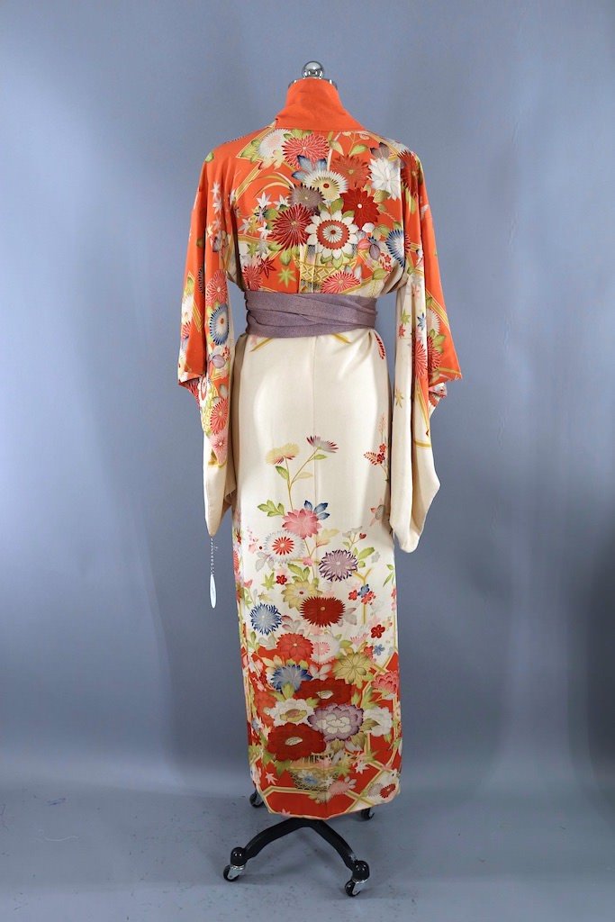 Vintage Terra Cotta Floral Silk Kimono-ThisBlueBird - Modern Vintage