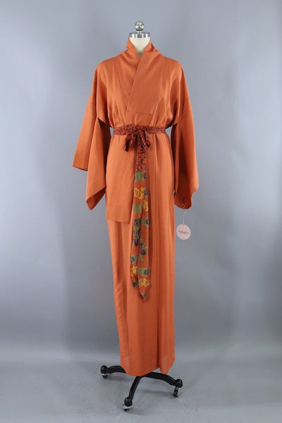 Vintage Terra Cotta Orange Silk Kimono-ThisBlueBird - Modern Vintage