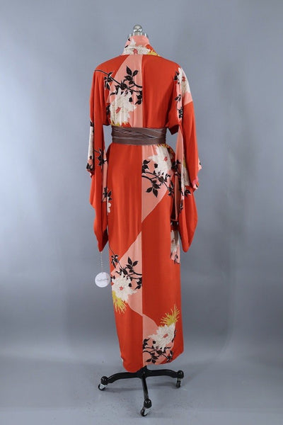 Vintage Terra Cotta Peony Floral Kimono Robe-ThisBlueBird - Modern Vintage