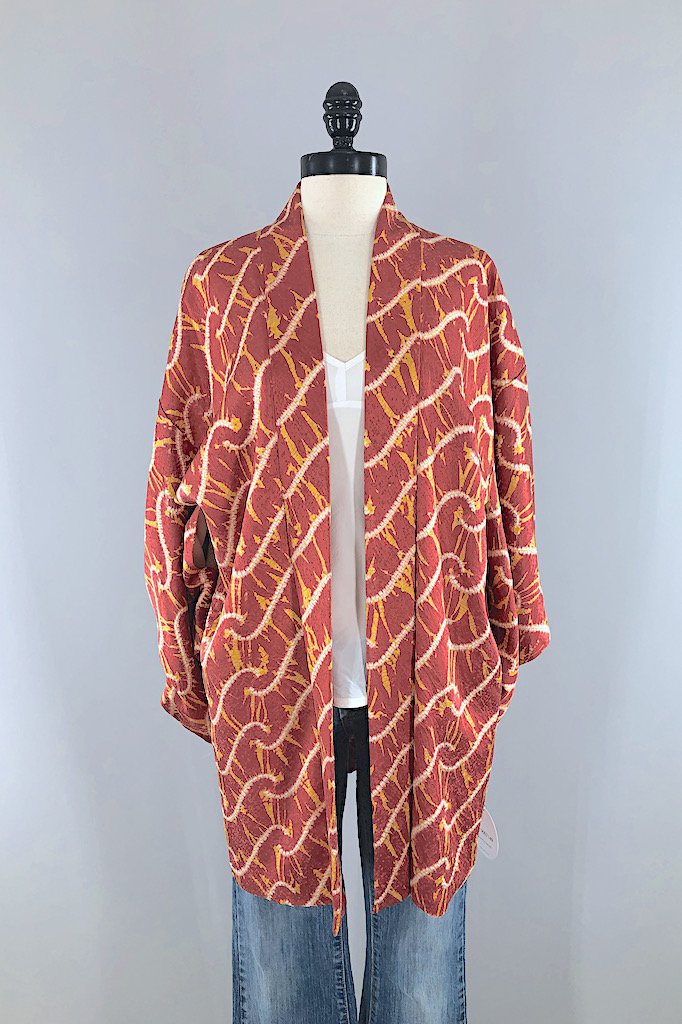 Vintage Terra Cotta Silk Kimono Jacket-ThisBlueBird - Modern Vintage