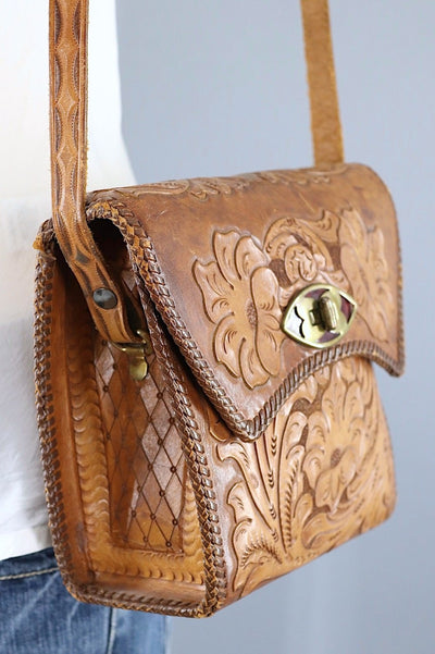 Vintage tooled Leather Shoulder Bag-ThisBlueBird - Modern Vintage