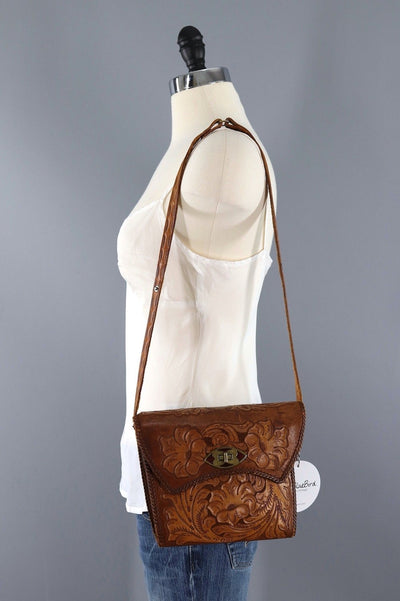 Vintage tooled Leather Shoulder Bag-ThisBlueBird - Modern Vintage