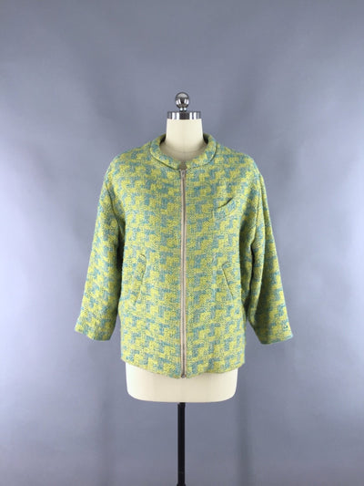 Vintage Tweed Jacket / Aqua and Lime Green - ThisBlueBird