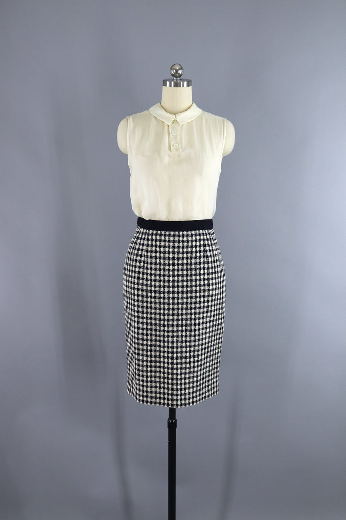Vintage Valentino Miss V Suit / Gingham Wool with Silk Blouse &amp; Scarf - ThisBlueBird
