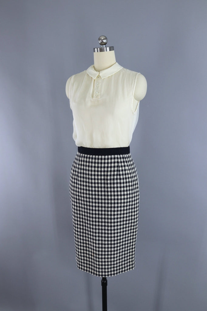 Vintage Valentino Miss V Suit / Gingham Wool with Silk Blouse &amp; Scarf - ThisBlueBird