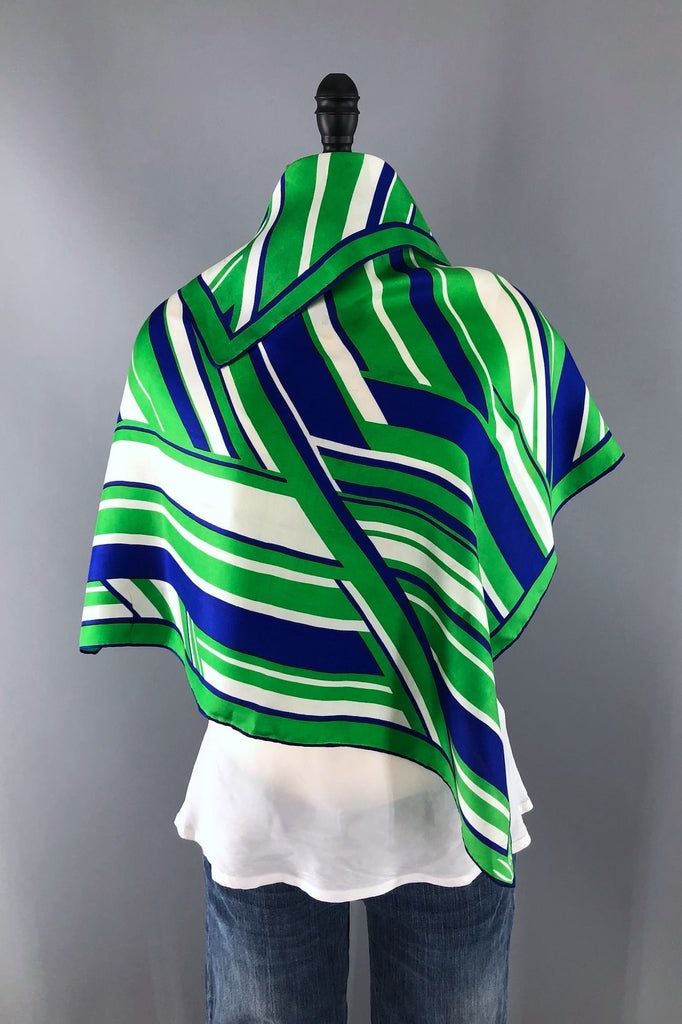 Vintage Vera Neumann Blue and Green Striped Scarf-ThisBlueBird - Modern Vintage