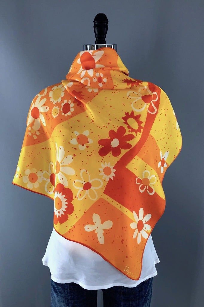 Vintage Vera Neumann Orange Mod Floral Scarf-ThisBlueBird - Modern Vintage
