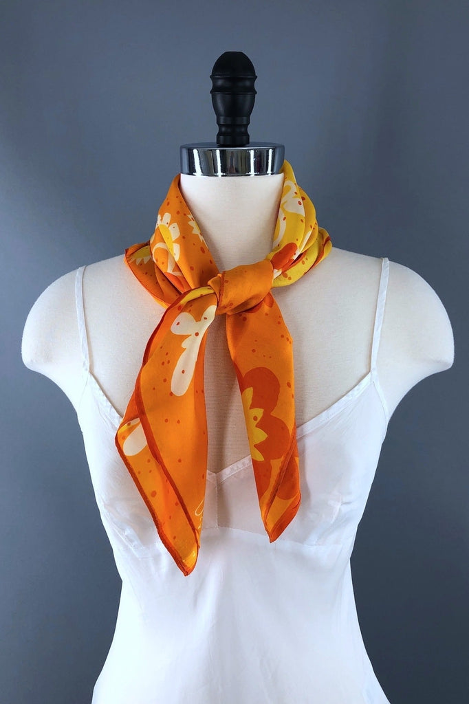 Vintage Vera Neumann Orange Mod Floral Scarf-ThisBlueBird - Modern Vintage