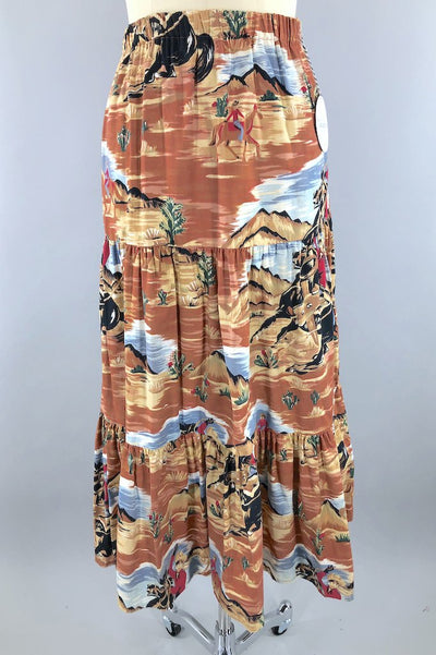 Vintage Western Novelty Print Maxi Skirt-ThisBlueBird - Modern Vintage