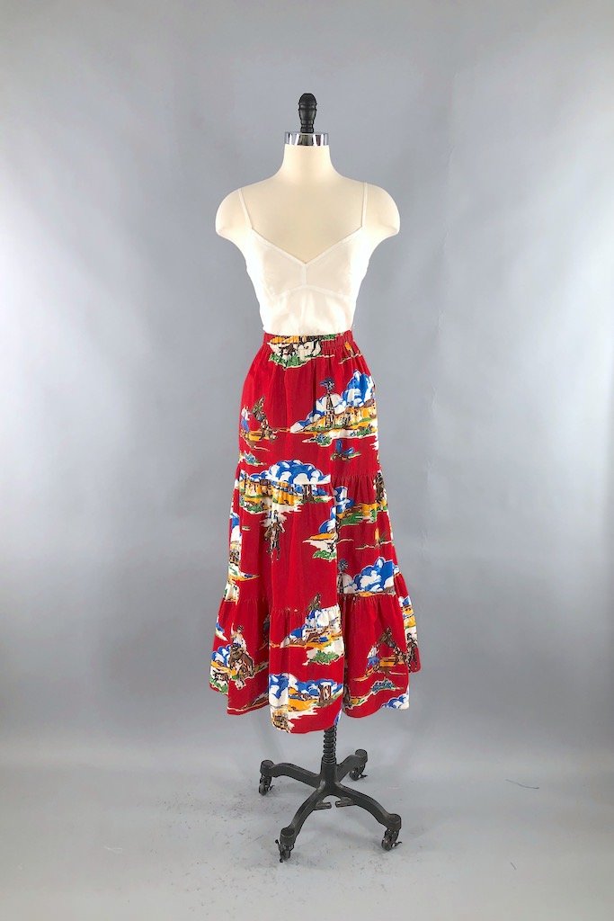 Vintage Western Novelty Print Maxi Skirt-ThisBlueBird - Modern Vintage