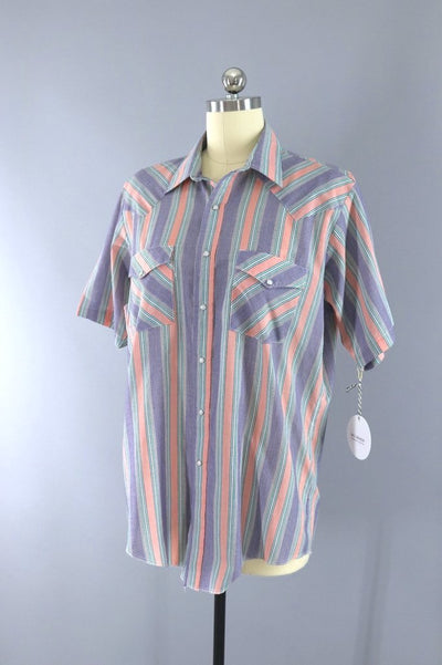 Vintage Western Shirt / Purple & Peach Stripes / Saddlebrook USA-ThisBlueBird