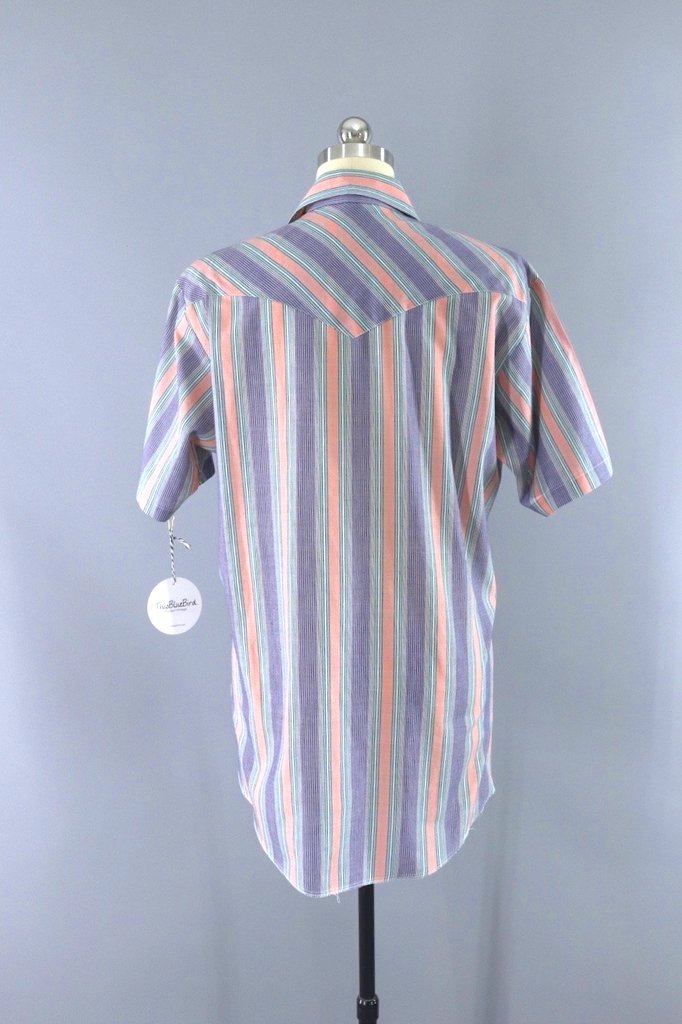 Vintage Western Shirt / Purple & Peach Stripes / Saddlebrook USA ...