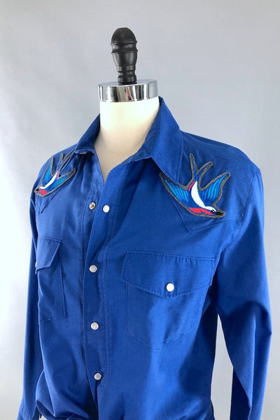 Vintage Western Shirt with Embroidered Bluebirds-ThisBlueBird - Modern Vintage