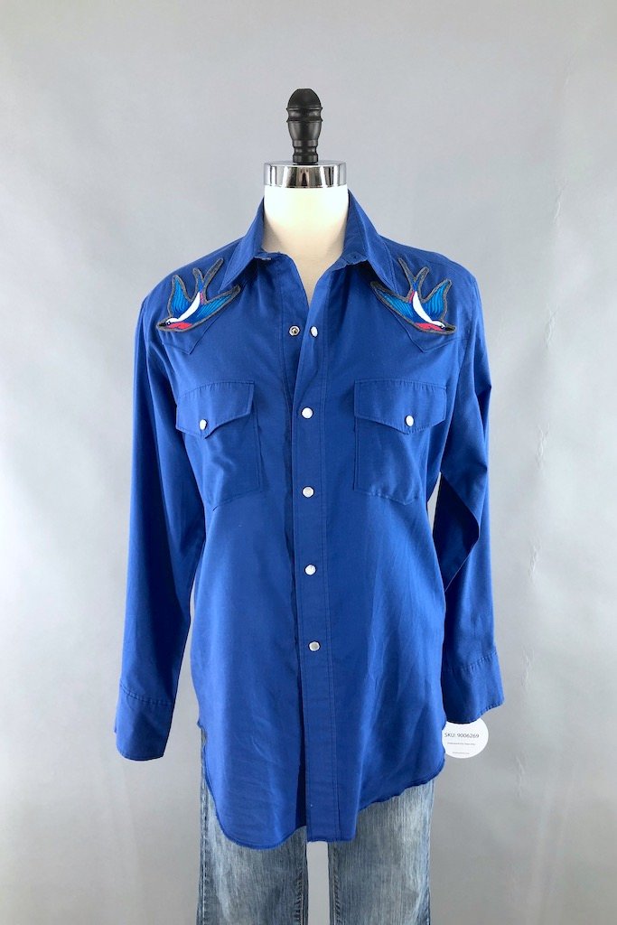 Vintage Western Shirt with Embroidered Bluebirds-ThisBlueBird - Modern Vintage