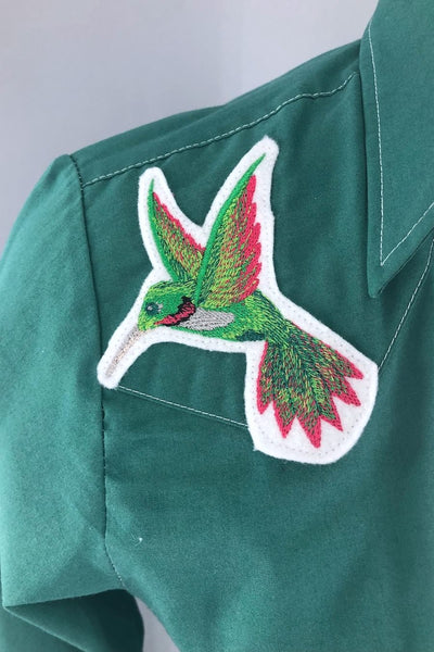 Vintage Western Shirt with Hummingbird Embroidered Patches - ThisBlueBird