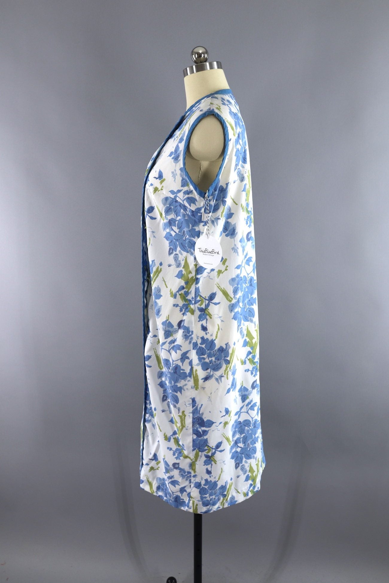 Vintage White and Blue Floral Print Summer Dress - ThisBlueBird