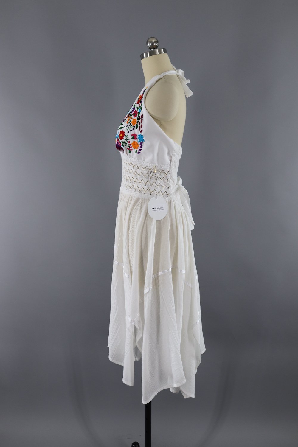 green emerald velvet dress White hand embroidered cotton strappy dress – GoSwadeshi main image 1