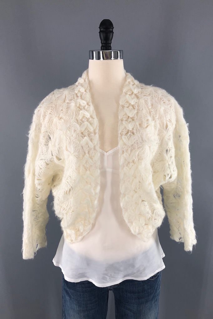 Vintage White Crocheted Cardigan-ThisBlueBird - Modern Vintage