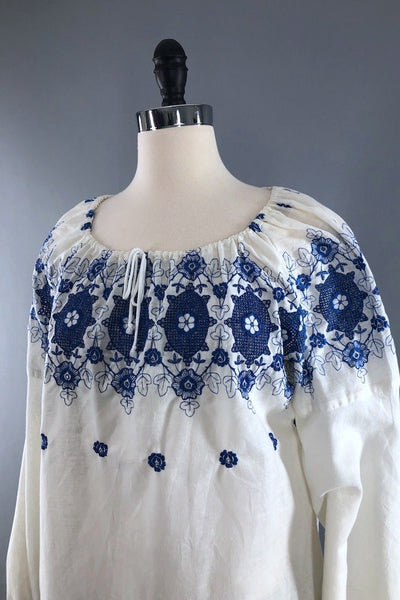 Vintage White Embroidered Tunic Top-ThisBlueBird - Modern Vintage
