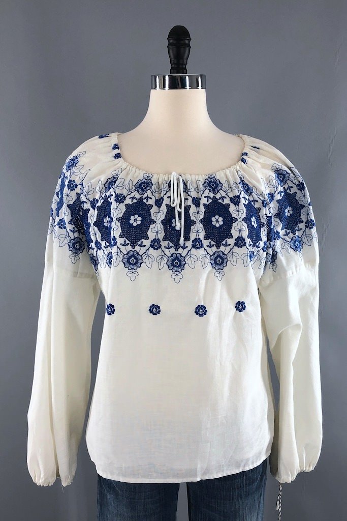 Vintage White Embroidered Tunic Top – ThisBlueBird