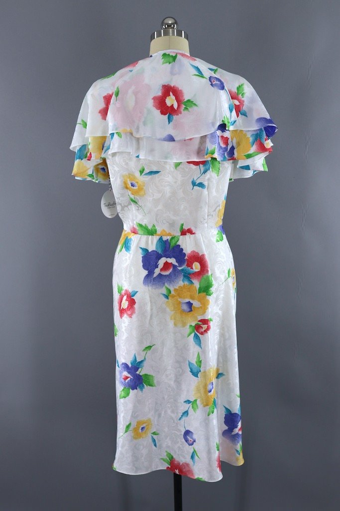 Vintage White Floral Wrap Dress-ThisBlueBird - Modern Vintage