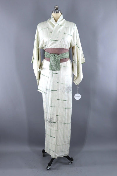 Vintage White Silk Kimono Robe ThisBlueBird