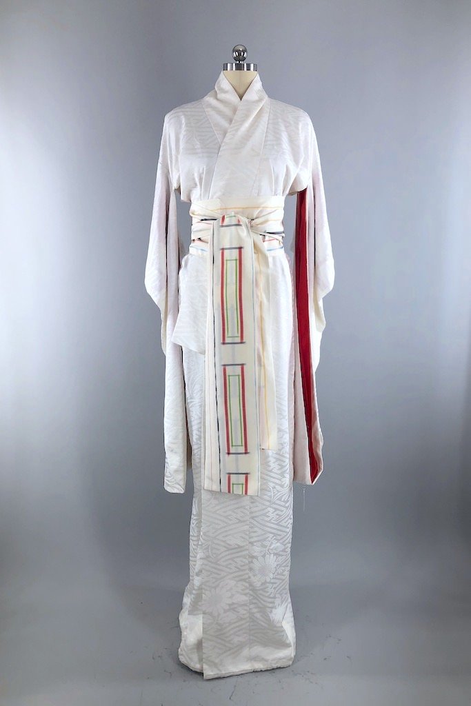 Vintage White Silk Kimono Robe-ThisBlueBird - Modern Vintage