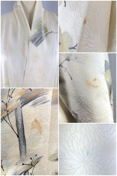 Vintage White Watercolor Trees Silk Kimono Robe-ThisBlueBird - Modern Vintage