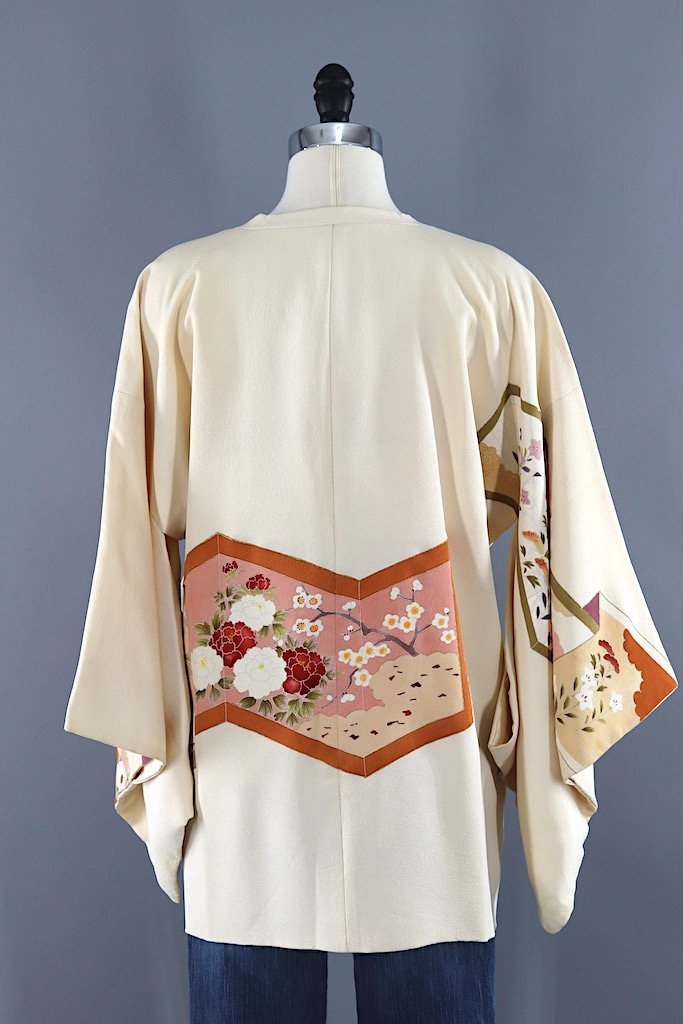 Vintage Winter White Silk Kimono Coat - ThisBlueBird Modern Vintage