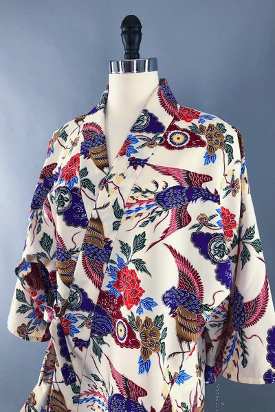 Vintage Wrap Kimono Jacket with Bird Print-ThisBlueBird - Modern Vintage