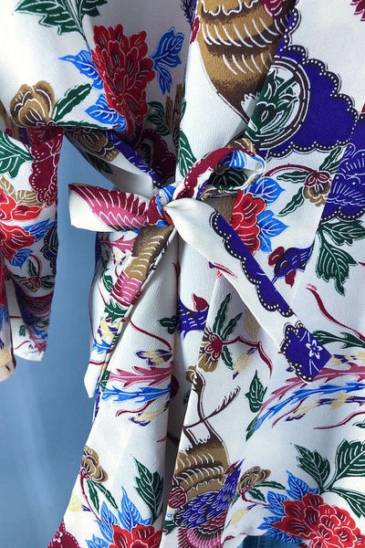 Vintage Wrap Kimono Jacket with Bird Print-ThisBlueBird - Modern Vintage