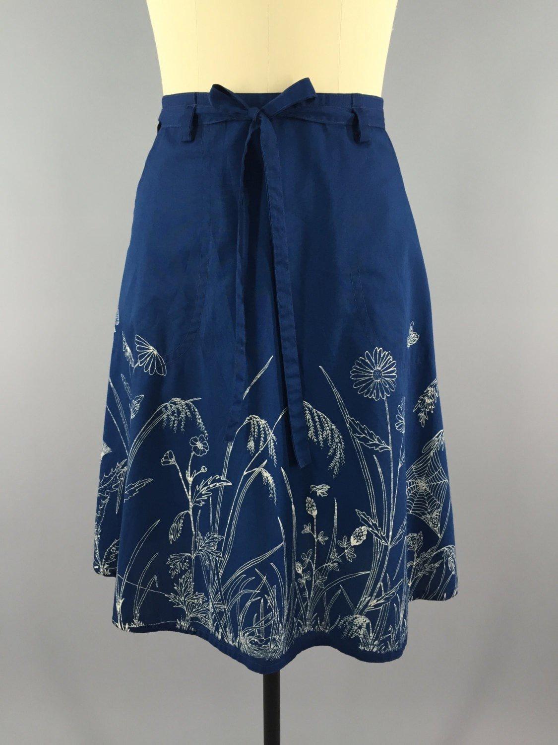 Vintage Wrap Skirt / Blue Floral Embroidery - ThisBlueBird