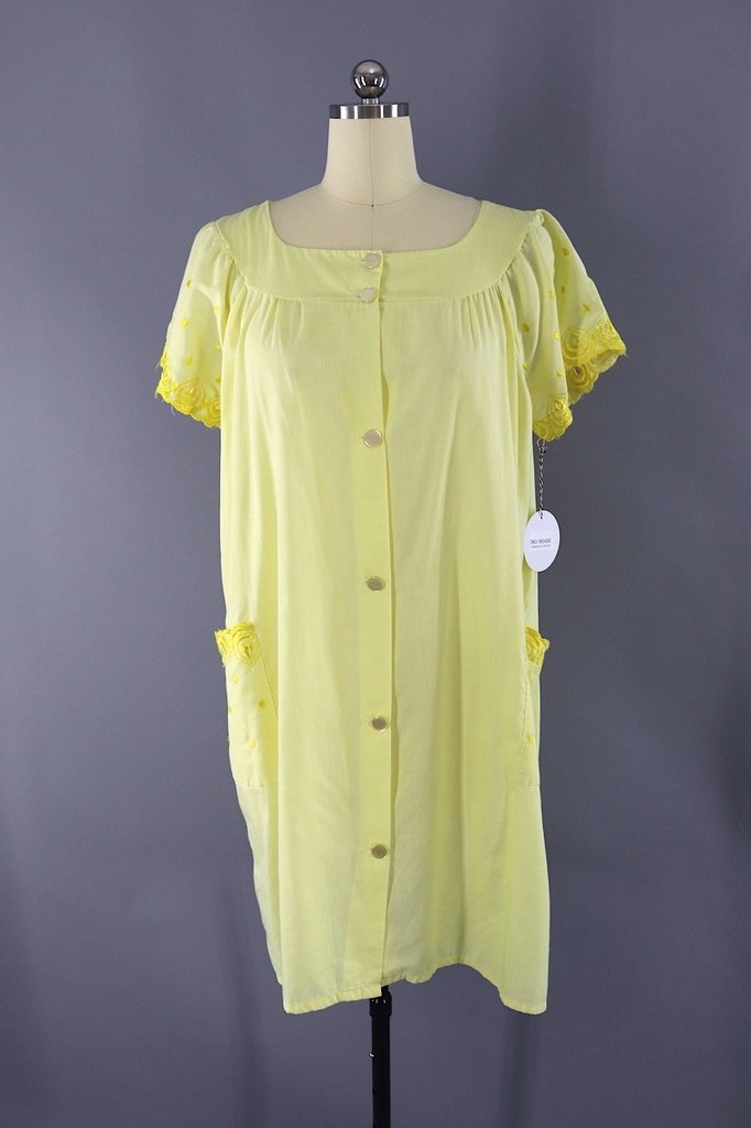 Vintage Yellow Embroidered Night Gown House Dress ThisBlueBird Vintage Yellow Embroidered Night Gown House Dress ThisBlueBird