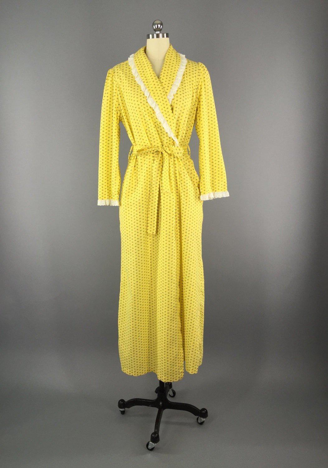 Vintage Yellow Floral Cotton Robe / Evelyn Pearson Loungewear - ThisBlueBird