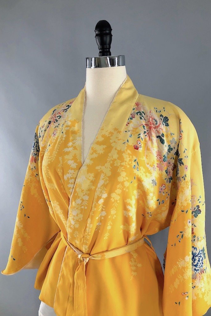 Vintage Yellow Floral Kimono Cardigan-ThisBlueBird - Modern Vintage