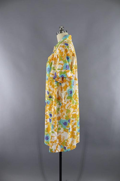 Vintage Yellow Floral Print House Dress - ThisBlueBird