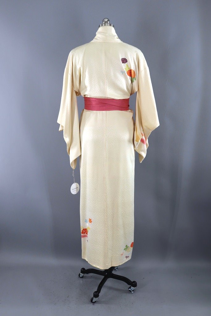 Vintage Yellow Floral Print Silk Kimono Robe-ThisBlueBird - Modern Vintage