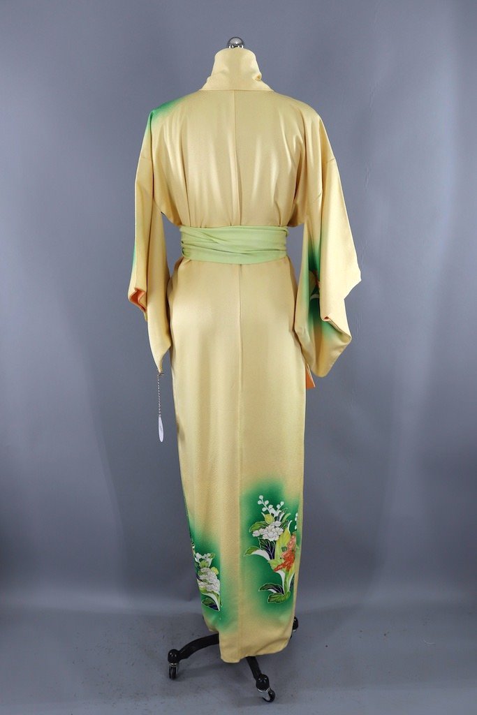 Vintage Yellow Floral Silk Kimono Robe-ThisBlueBird - Modern Vintage