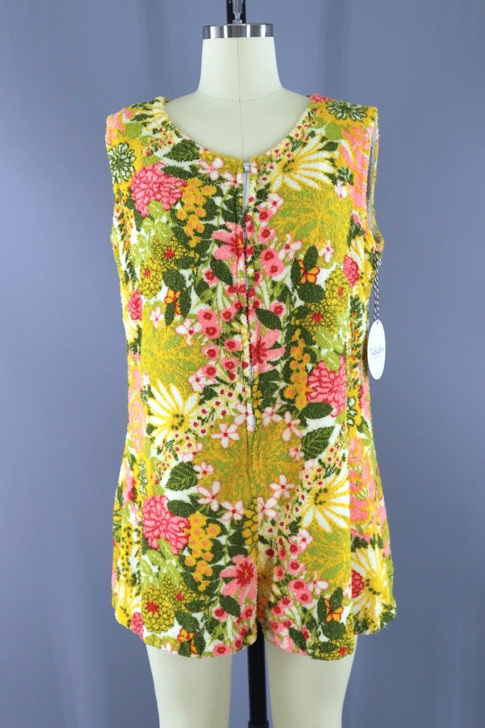 Vintage Yellow Floral Terry Romper – ThisBlueBird