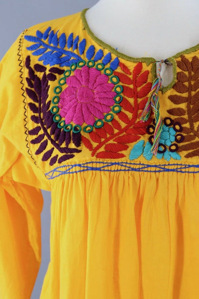 Vintage Yellow Mexican Embroidered Tunic-ThisBlueBird - Modern Vintage