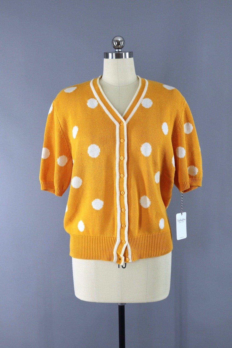 Vintage Yellow Polka Dot Evan Picone Cardigan Sweater - ThisBlueBird