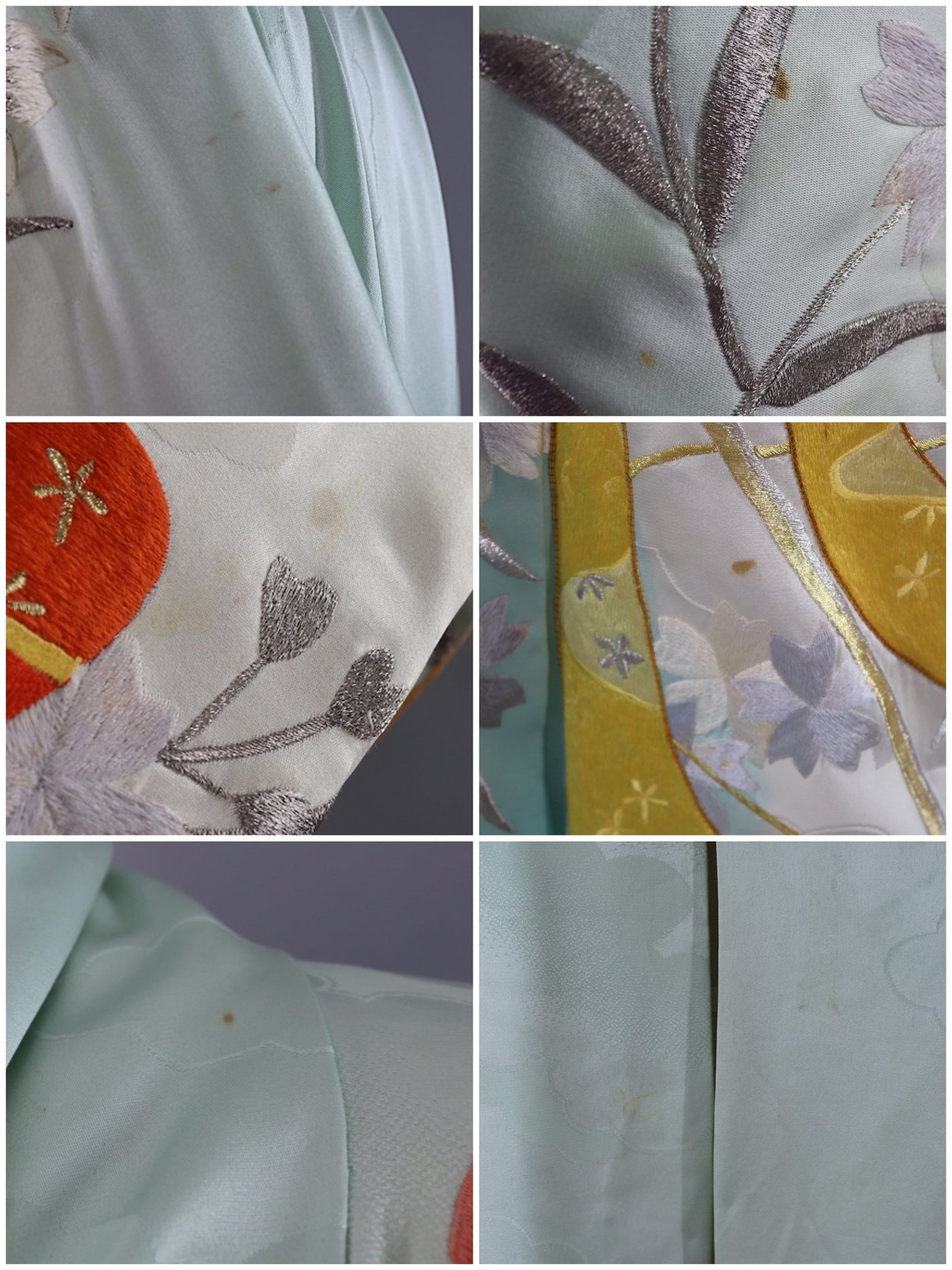 Vintage Silk Kimono Robe / Aqua Blue Satin Embroidery - ThisBlueBird